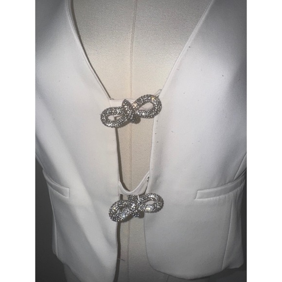 Fashion Nova White Vest Rhinestone Embellishment Bow Closure Womens L - Picture 2 of 5